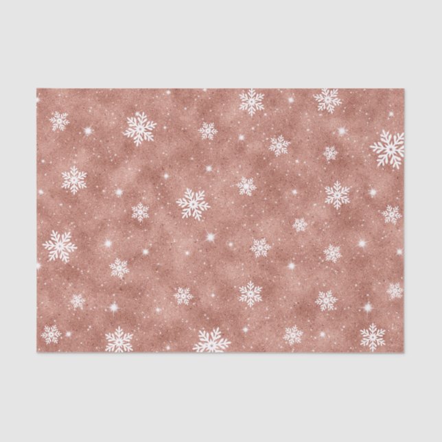 Rose Gold Sparkling Stars Snowflakes Pattern Tissue Paper (Front)