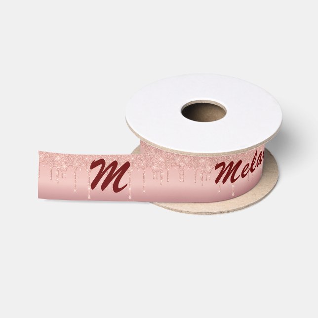 Rose Gold Sparkly Custom Letter Your Name Ribbon Satin Ribbon (Spool)