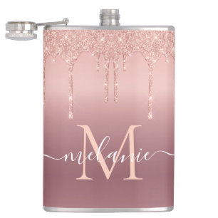 Rose Gold Sparkly Flask Personalized Name Letter