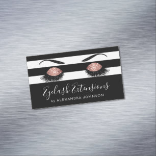 Rose Gold Sparkly Glitter Eyelash Extensions Magnetic Business Card