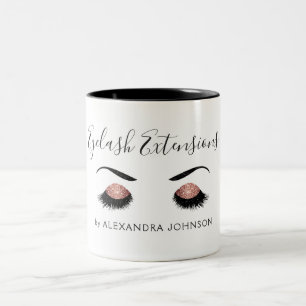 Rose Gold Sparkly Glitter Eyelash Extensions Two-Tone Coffee Mug