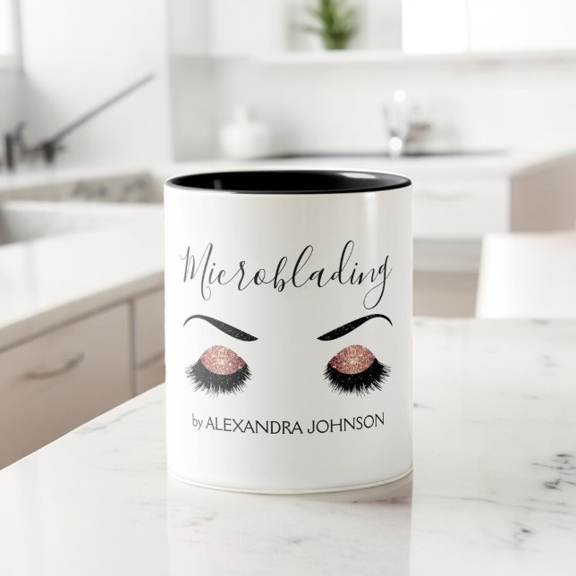 Rose Gold Sparkly Glitter Modern Microblading Two-Tone Coffee Mug (Creator Uploaded)