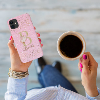 Rose Gold Sparkly - Gold Glitter Monogram & Name iPhone 11 Case