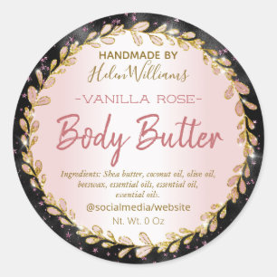 Rose Gold Sparkly Stars Black Body Butter Labels