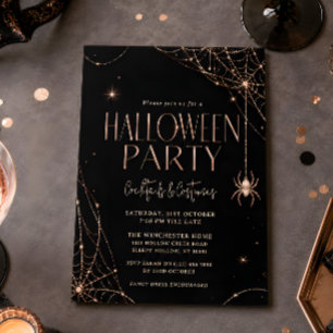 Rose Gold Spiderweb Halloween Party Invitation