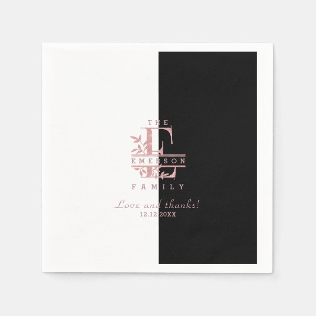 Rose Gold Split Custom Monogram E F G H I J Napkin (Front)