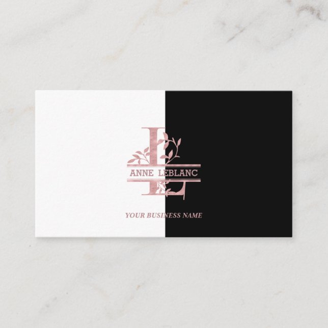 Rose Gold Split Custom Monogram Letter L M N O P Business Card (Front)