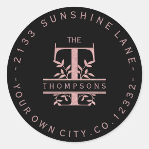 Rose Gold Split Custom Monogram T U W Y X Z Classic Round Sticker