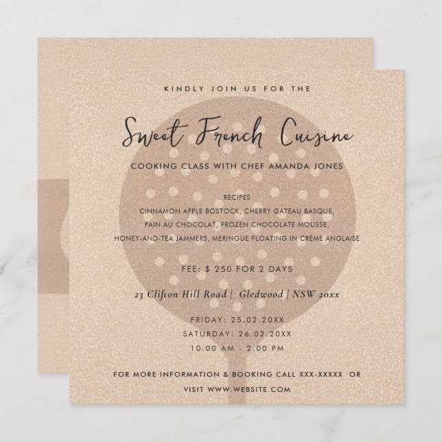 ROSE GOLD SPOON FORK COOKING CLASS INVITE TEMPLATE (Front/Back)