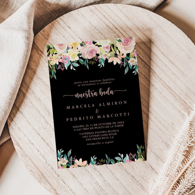 Rose Gold Spring Floral Nuestra Boda Wedding  Invitation (Creator Uploaded)
