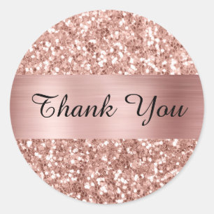Rose Gold Square Glitter Shimmer Strip Foil Classic Round Sticker