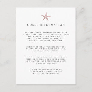 Rose Gold Starfish coastal wedding guest Details Enclosure Card
