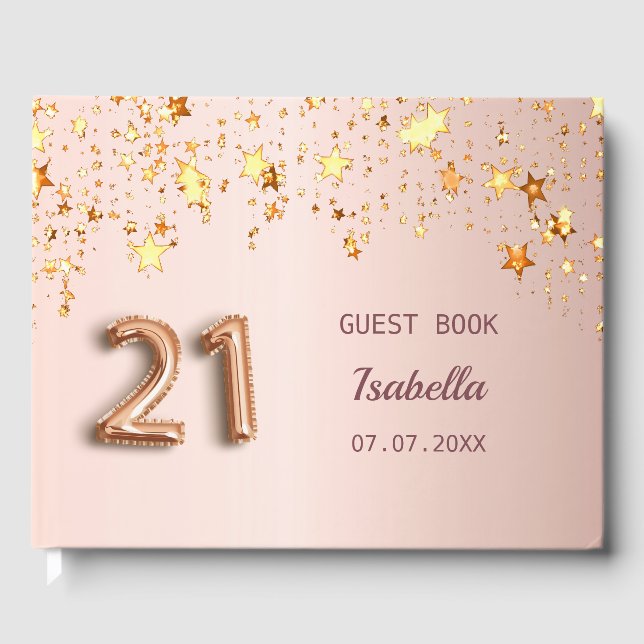 Rose gold stars 21st birthday guest book (Front)