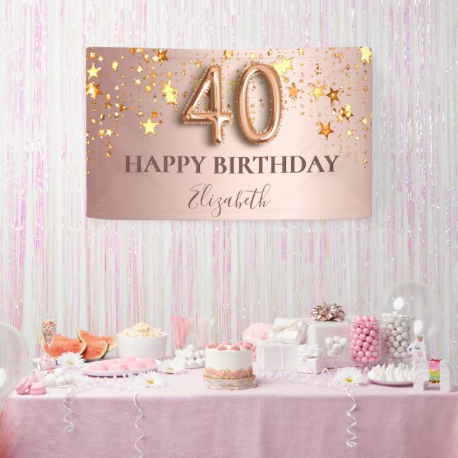 Rose gold stars 40th birthday banner (Party)