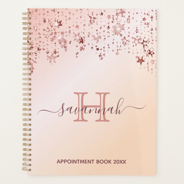 Rose gold stars appointment book monogram planner (Front)