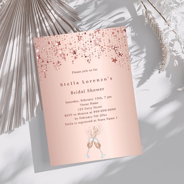 Rose gold stars cheers Bridal Shower Invitation (Creator Uploaded)