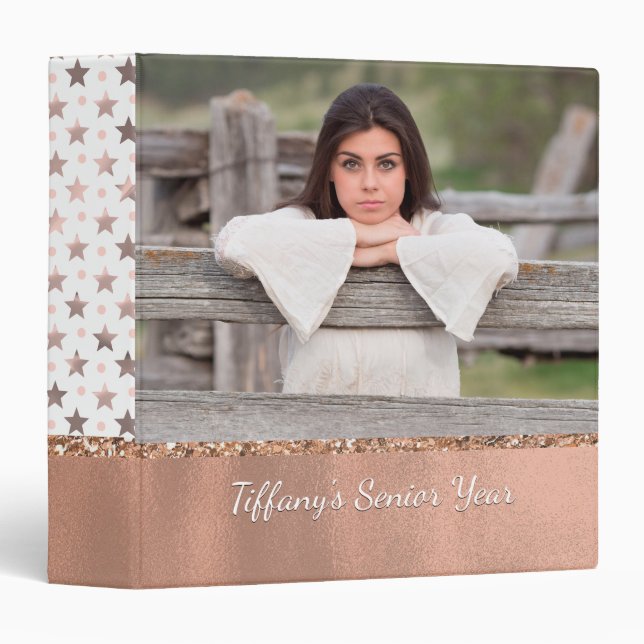 Rose Gold Stars Classeur photo personnalisé (Devant/Côté)