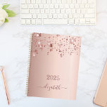 Rose gold stars dripping blush glamourous 2025 planner<br><div class="desc">A faux rose gold background with elegant faux rose gold glittery and shining stars falling, dripping. Personalize and add a year and a name. The name is written in dark rose gold with a large modern hand lettered style script with swashes. To keep the swashes only delete the sample name,...</div>