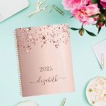 Rose gold stars dripping monogram name girly 2025 planner<br><div class="desc">A faux rose gold metallic looking background with elegant faux rose gold glittery and shining stars falling, dripping. Personalize and add a year 2025 and a name. The name is written in dark rose gold with a large modern hand lettered style script with swashes. To keep the swashes only delete...</div>