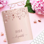 Rose gold stars dripping monogram name girly 2025 planner<br><div class="desc">A faux rose gold metallic looking background with elegant faux rose gold glittery and shining stars falling, dripping. Personalize and add a year 2025 and a name. The name is written in dark rose gold with a large modern hand lettered style script with swashes. To keep the swashes only delete...</div>