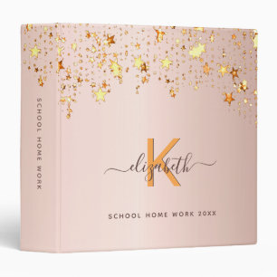 Rose gold stars monogram golden school binder