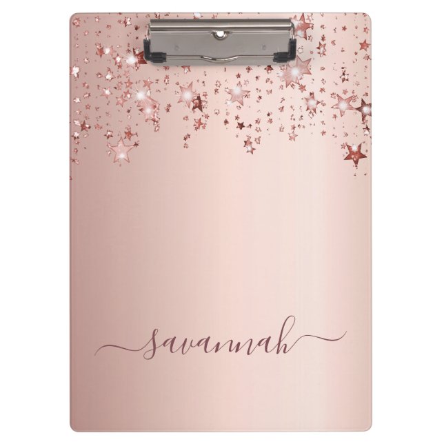 Rose gold stars name script clipboard (Front)