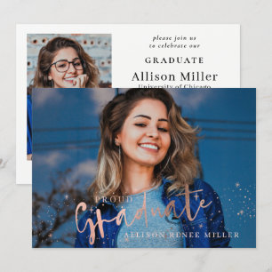 Rose Gold Stars Proud Graduate Photo Graduation Invitation