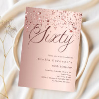 Rose gold stars script 60th birthday
