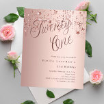 Rose gold stars script budget 21st birthday<br><div class="desc">A modern,  stylish invitation for a 21st birthday party.  Rose gold gradient background and the word Twenty One written with elegant large script letters in dark rose gold. Decorated with stars. Personalize and add a name and party details. 

1 sheet = 1 invitation printed edge to edge.</div>