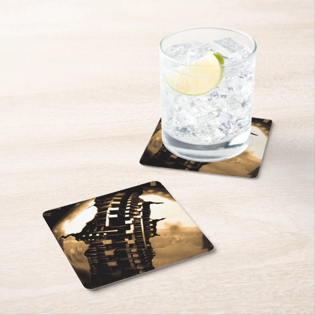 Rose Gold Steampunk  Square Paper Coaster (Insitu)