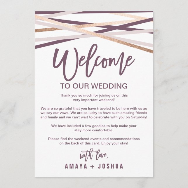 Rose Gold Streamers Welcome Letter & Itinerary Program (Front)