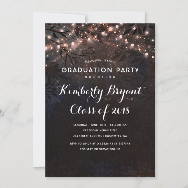 Rose Gold String Lights Graduation Party Invitation (Front)