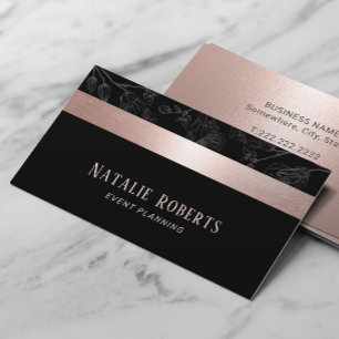 Rose Gold Stripe Dark Gray Floral Event Planning Business Card