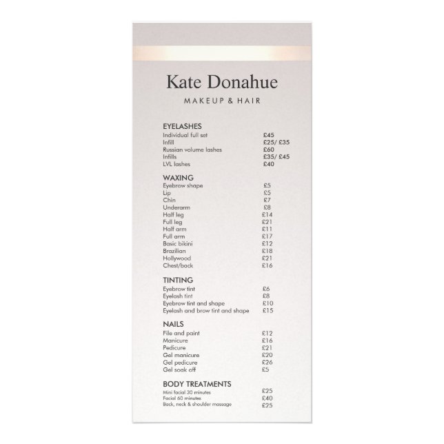 Rose Gold Stripe Taupe Salon Prix du menu (Devant)