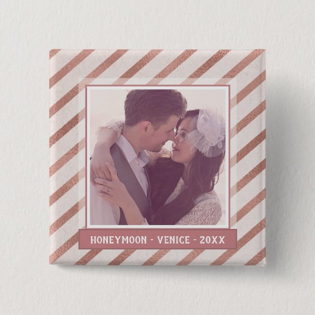 Rose Gold Striped Elegant Custom Photo 2 Inch Square Button (Front)