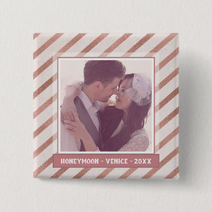 Rose Gold Striped Elegant Custom Photo 2 Inch Square Button