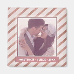 Rose Gold Striped Elegant Custom Photo and Text Magnet
