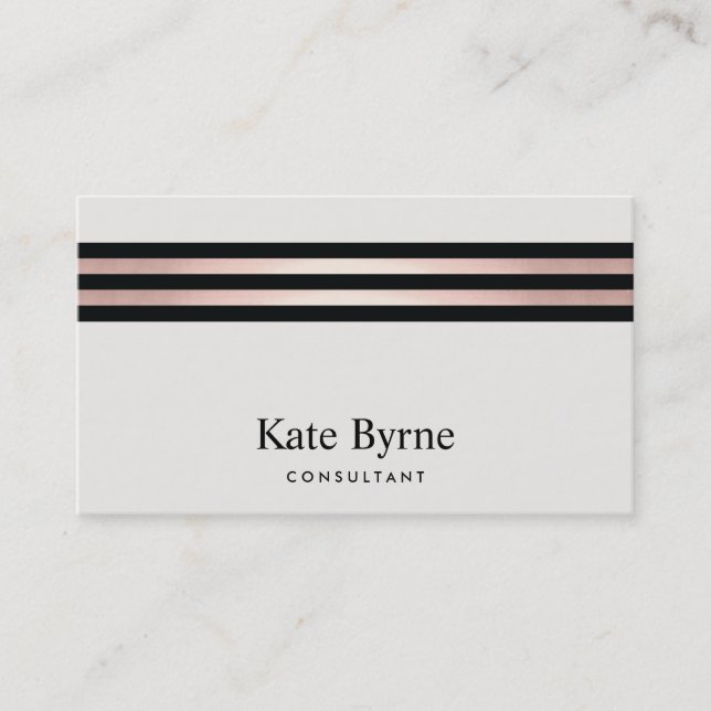 Rose Gold Striped Modern Professional Business Card (Front)
