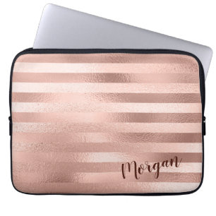 Rose Gold Stripes, Name or Monogram Laptop Sleeve
