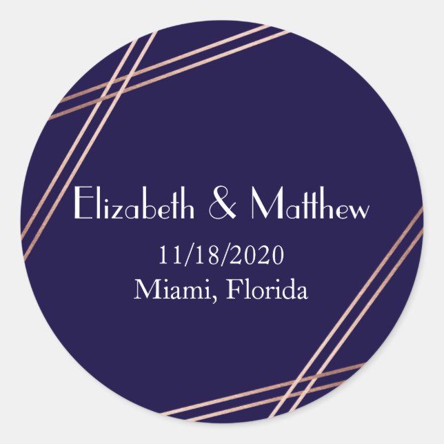 Rose Gold Stripes Wedding Personalized Sticker (Front)