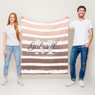 Rose Gold Stripes with Monogram Fleece Blanket