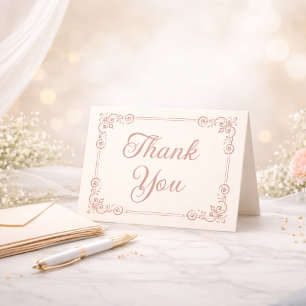 Rose Gold Style Filigree Script Thank You  Card