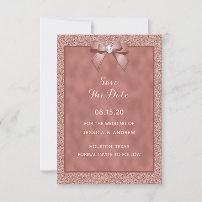  Rose Gold & Stylish Glitter Save The Date (Front)