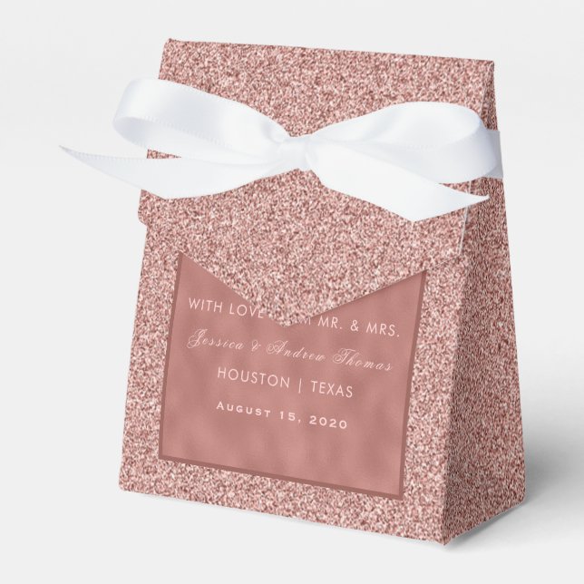  Rose Gold & Stylish Glitter Wedding Favor Box (Front Side)