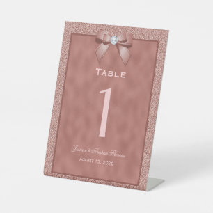 Rose Gold & Stylish Glitter Wedding Table Number Pedestal Sign