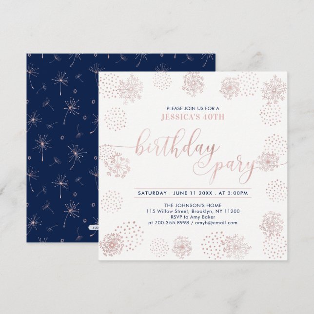 Rose Gold Stylish Modern 40th, 50th Birthday Party Invitation (Front/Back)
