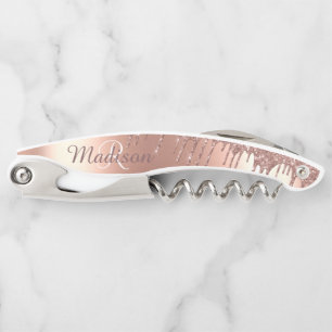 Rose Gold Stylish Monogram Metal Glitter Drips Corkscrew