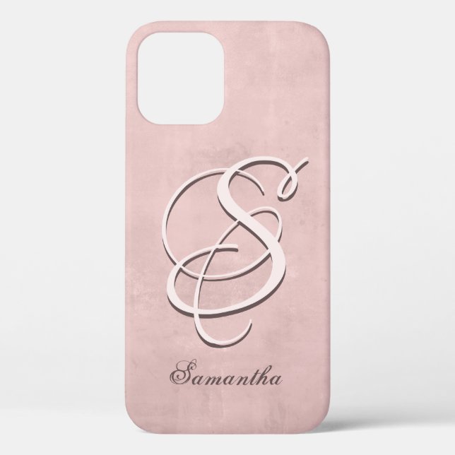 Rose Gold stylish rustic Name Monogram Case-Mate iPhone Case (Back)