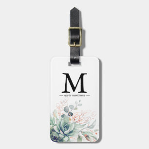 Rose Gold Succulents Greenery Monogram Luggage Tag