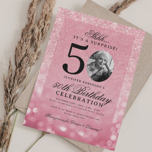 Rose Gold SURPRISE Photo Glam 50th Birthday Party Invitation